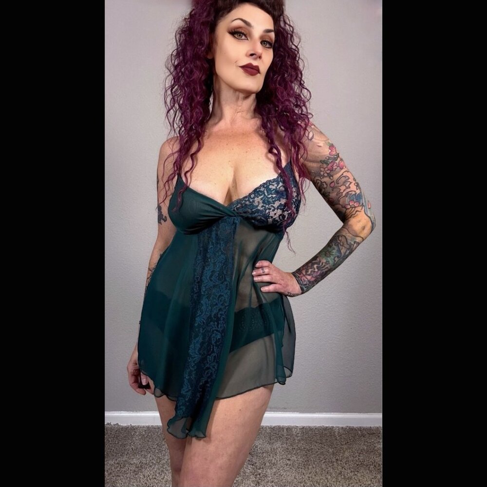 1990s Victoria's Secret Dark Green Sheer Babydoll Chemise Slip Dress Lingerie S